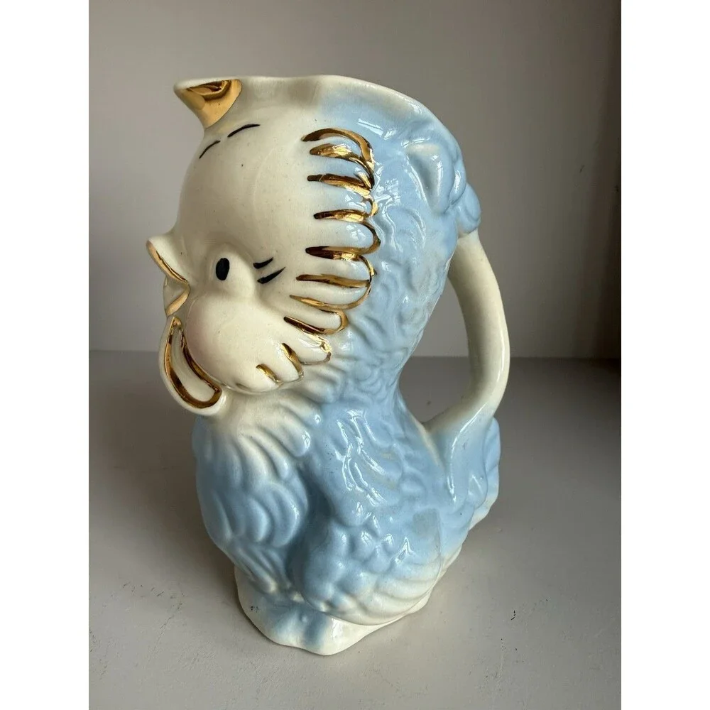 Vintage Shawnee Pottery Blue Bird Owl Water Pitcher Creamer Chickadee Planter